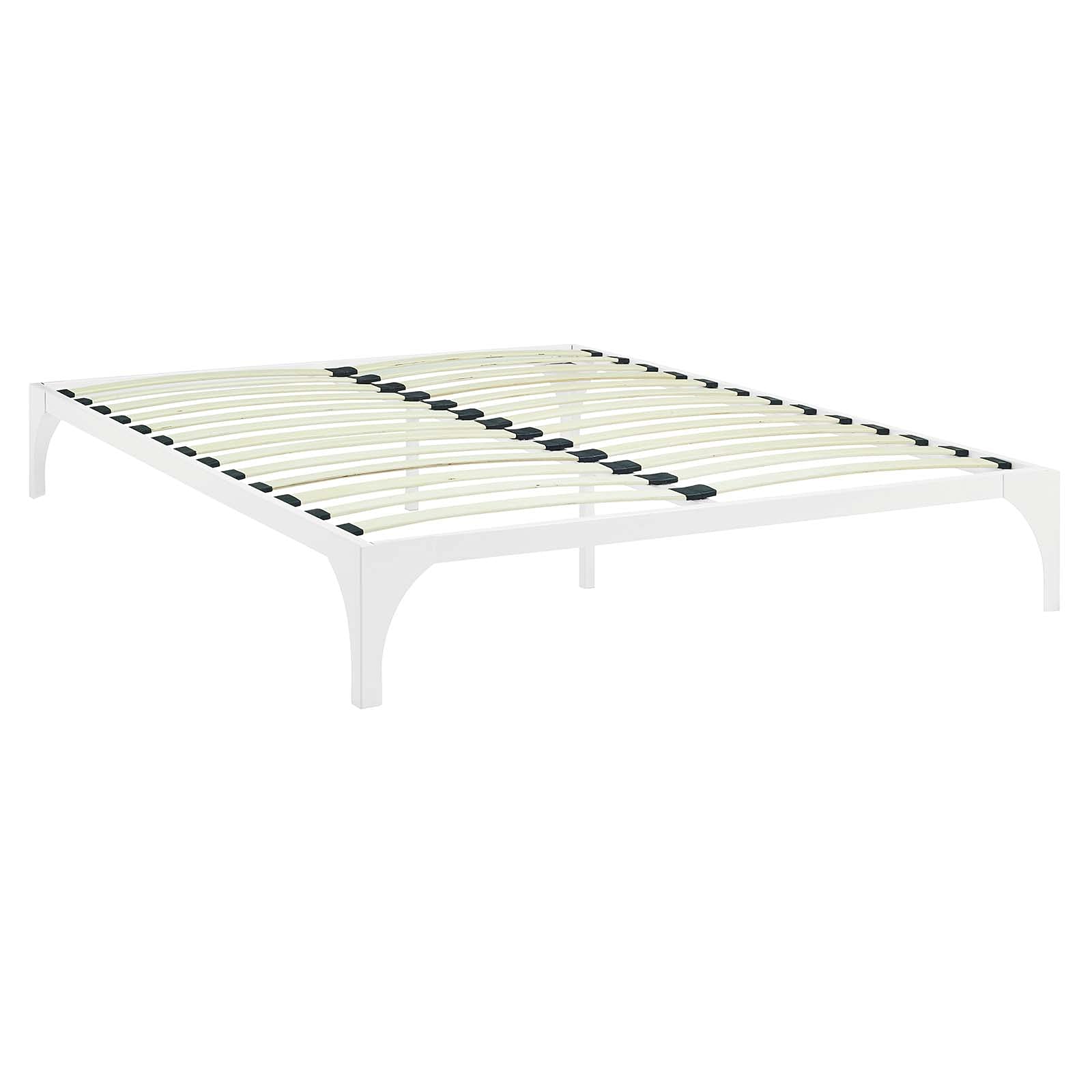 Modway Ollie Steel Modern Queen Platform Bed Frame Mattress Foundation with Slat Support in White